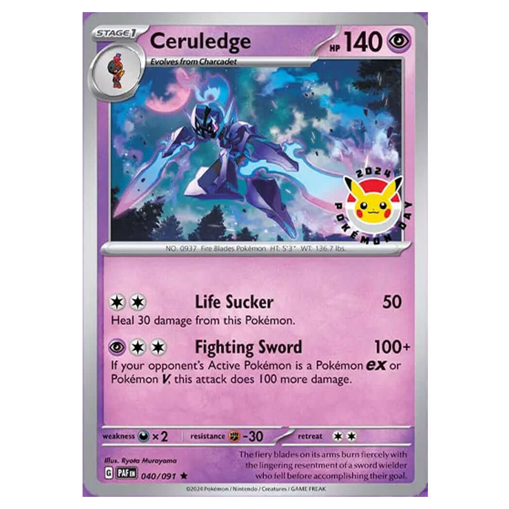 Ceruledge - 040/091 - Paldean Fates (PAF)(Pokemon Day 2024 Cosmos Holo Promo) - The Wright TCG