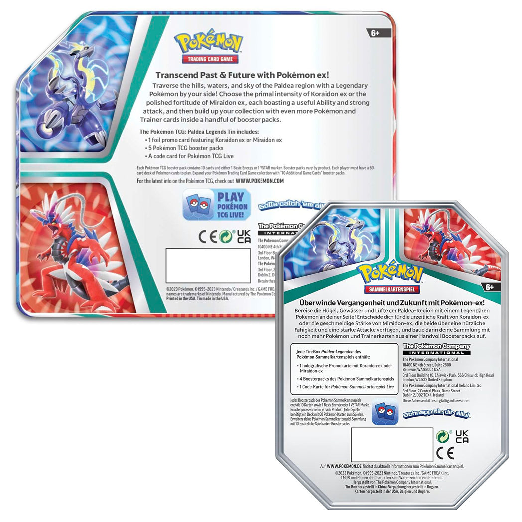 Pokémon TCG: Scarlet & Violet Paldea Legends 2-Pack Tin Bundle (Koraidon & Miraidon)