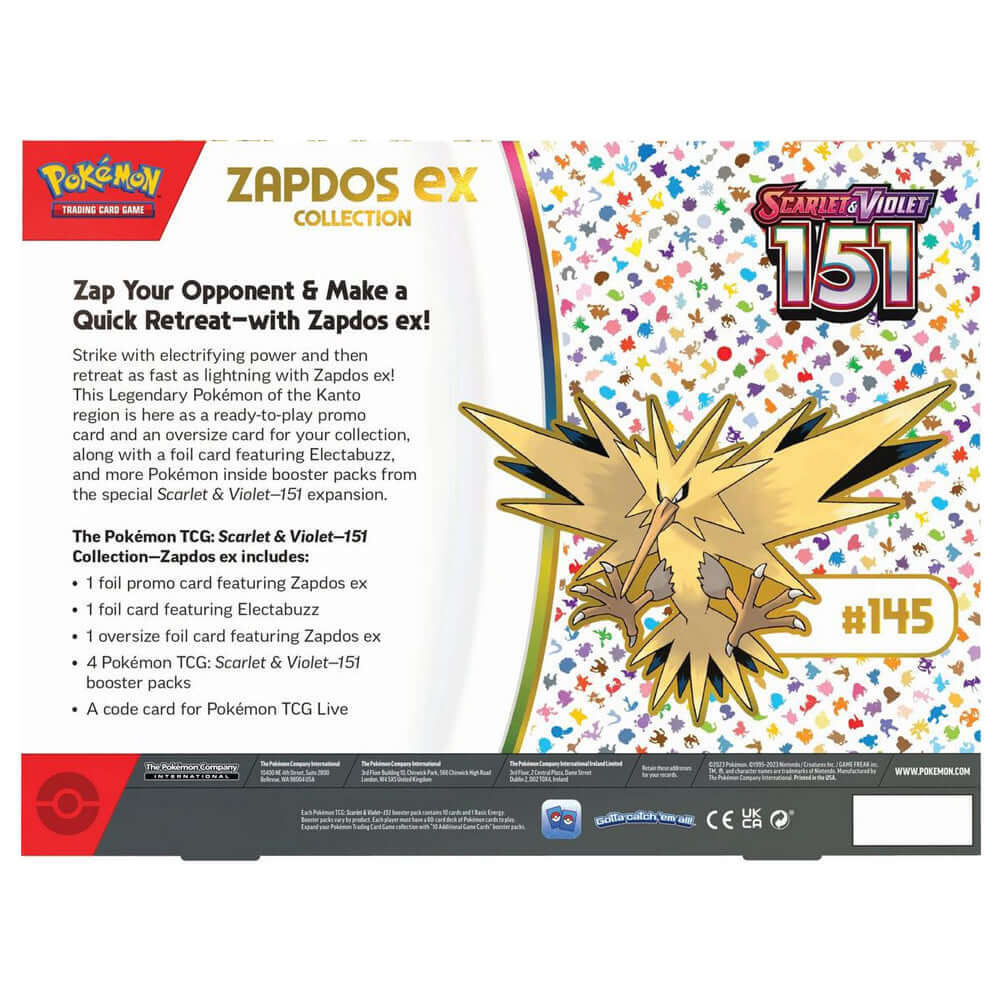 Pokemon TCG: Scarlet & Violet - 151 Zapdos ex Collection Box Back Backside - The Wright TCG