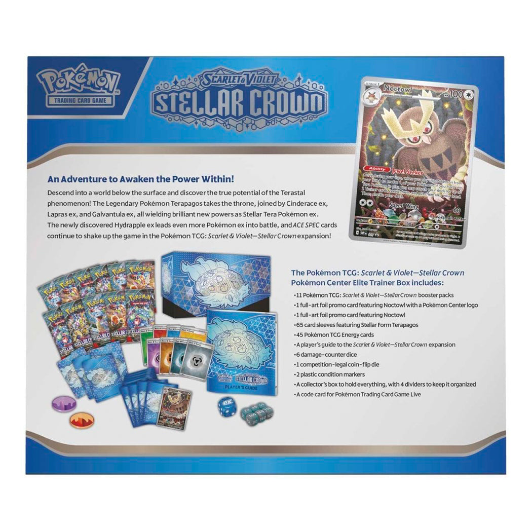 Pokémon TCG: Scarlet & Violet Stellar Crown Pokémon Center Elite Trainer Box Back - The Wright TCG